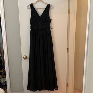 Long black bridesmaid dress with high leg slit